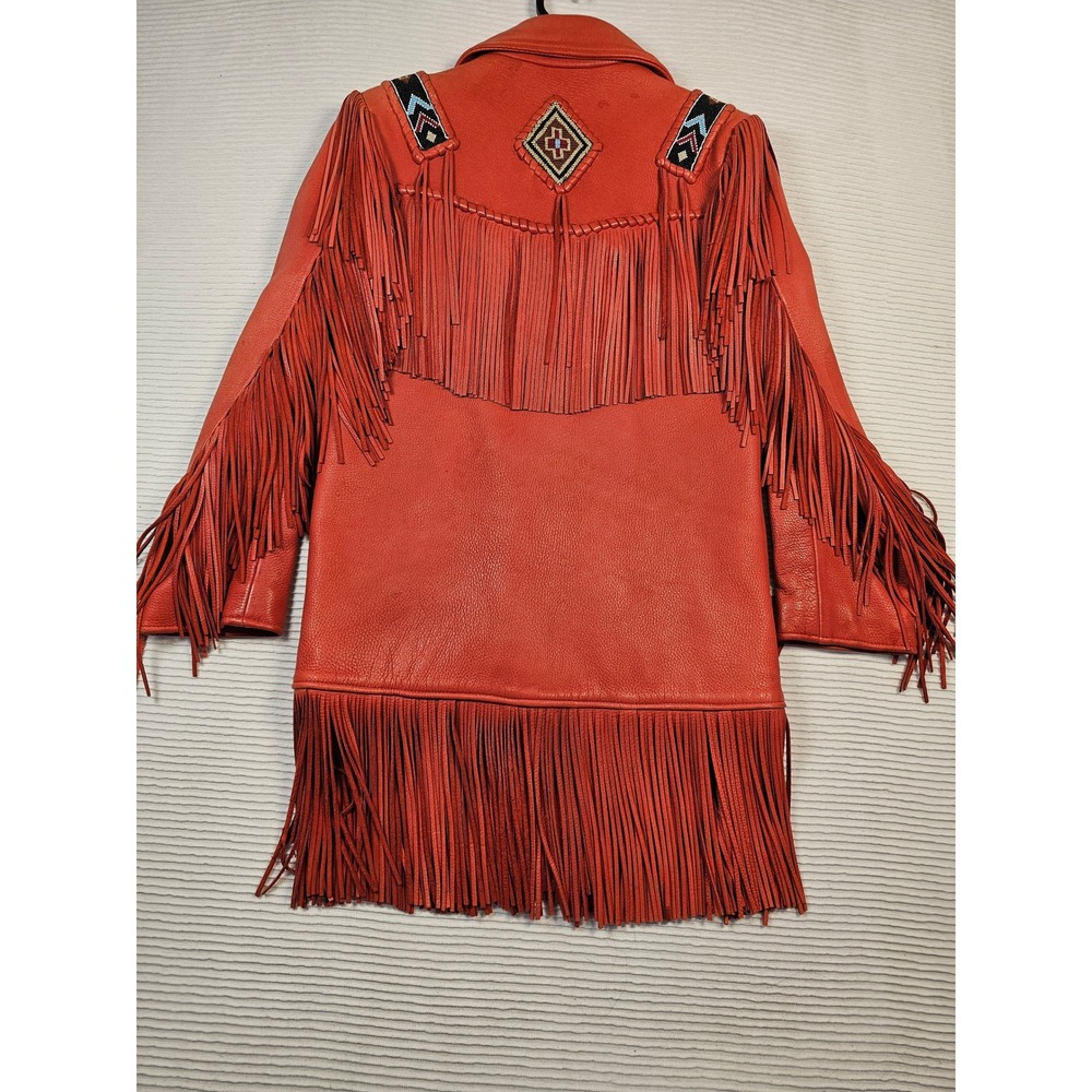 Creations In Leather By Richie Orange Deerskin Fringe Beaded Western Jacket S - Picture 15 of 16
